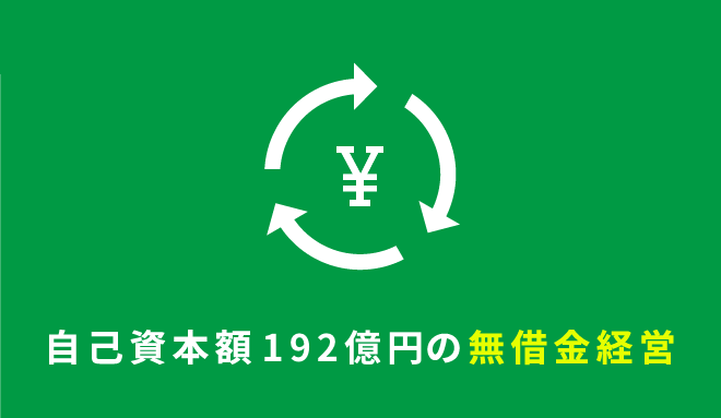 自己資本額164億円の無借金経営